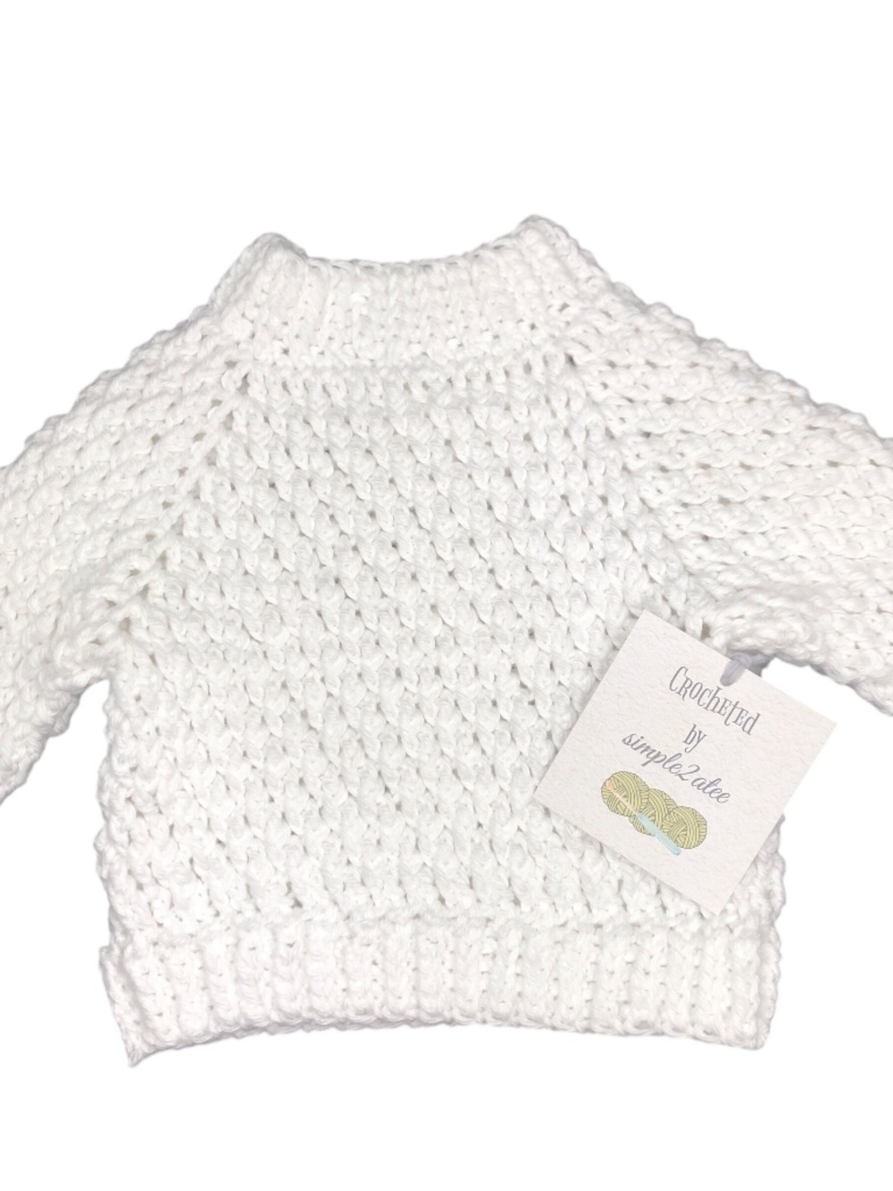 Crochet Baby Sweater 0-3 Mth | Handmade Alpine Stitch Pullover | Jumper | White